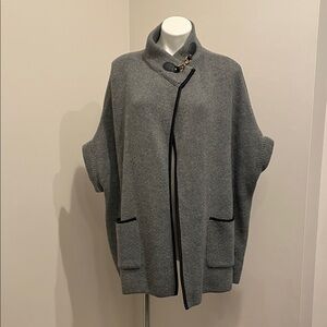 Steve Madden Gray Wool Cape Coat with Black Trim